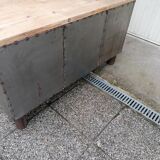 Antique workshop workbench, vintage, metal and wood