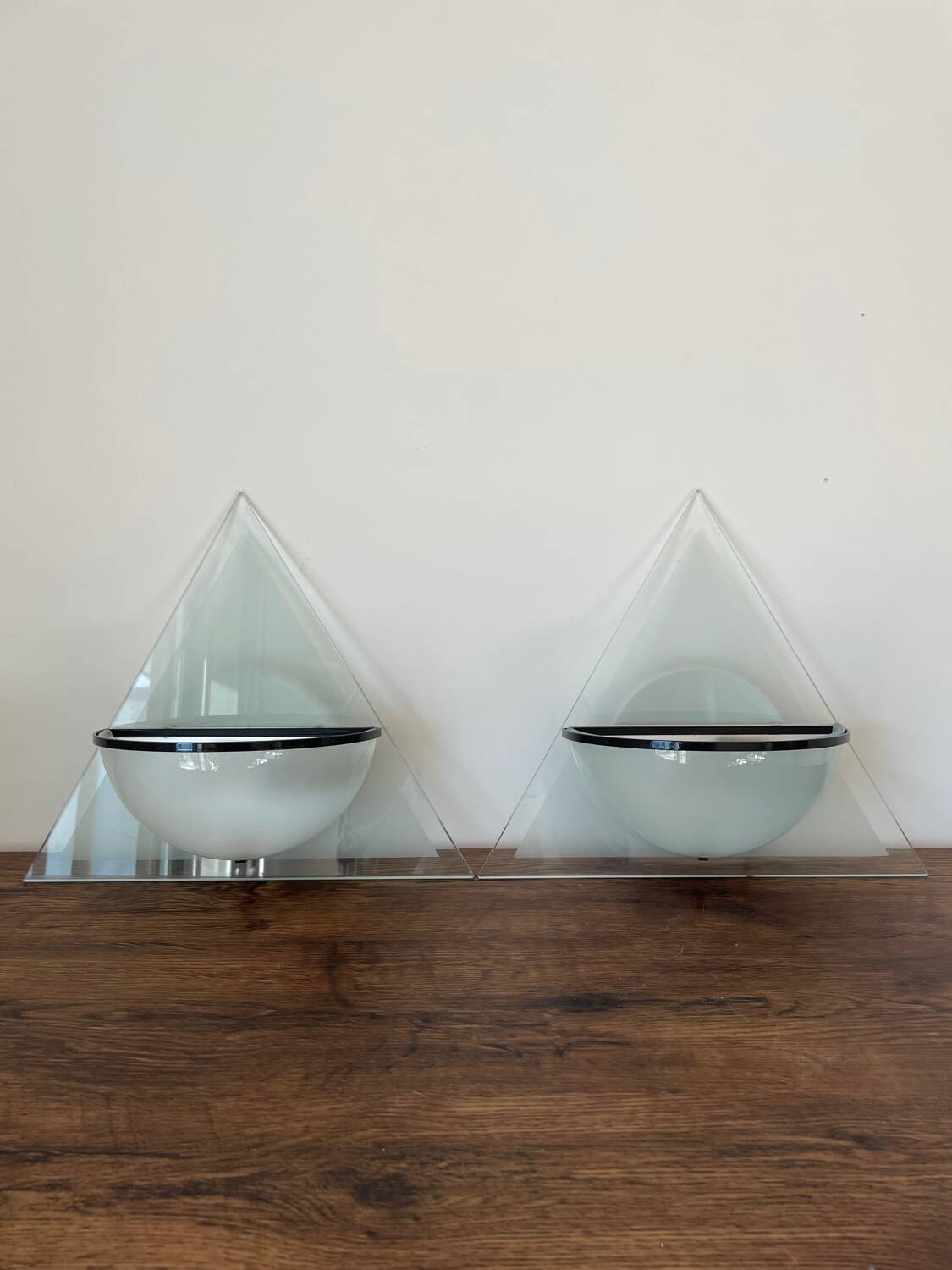 Pair of Illo wall lamps for Lamperti, 1980s, made in Italy