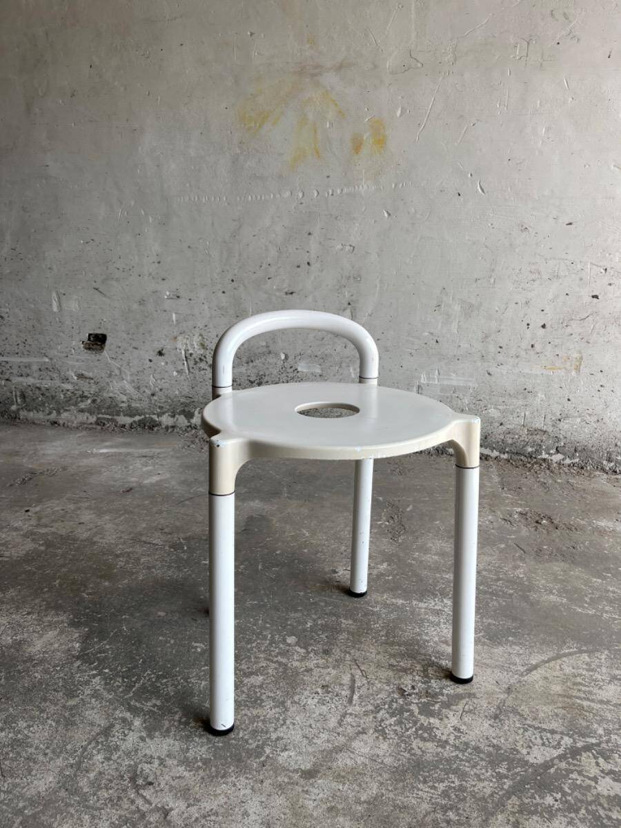 White molded plastic Kartell stool with metal legs — Anna Castelli Ferrieri, 1970s