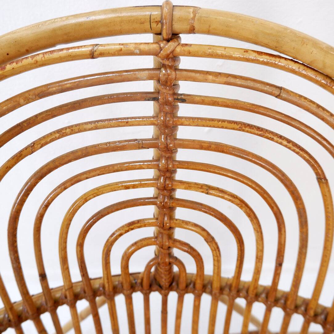 Vintage Curved rattan and bamboo armchair - 1960s