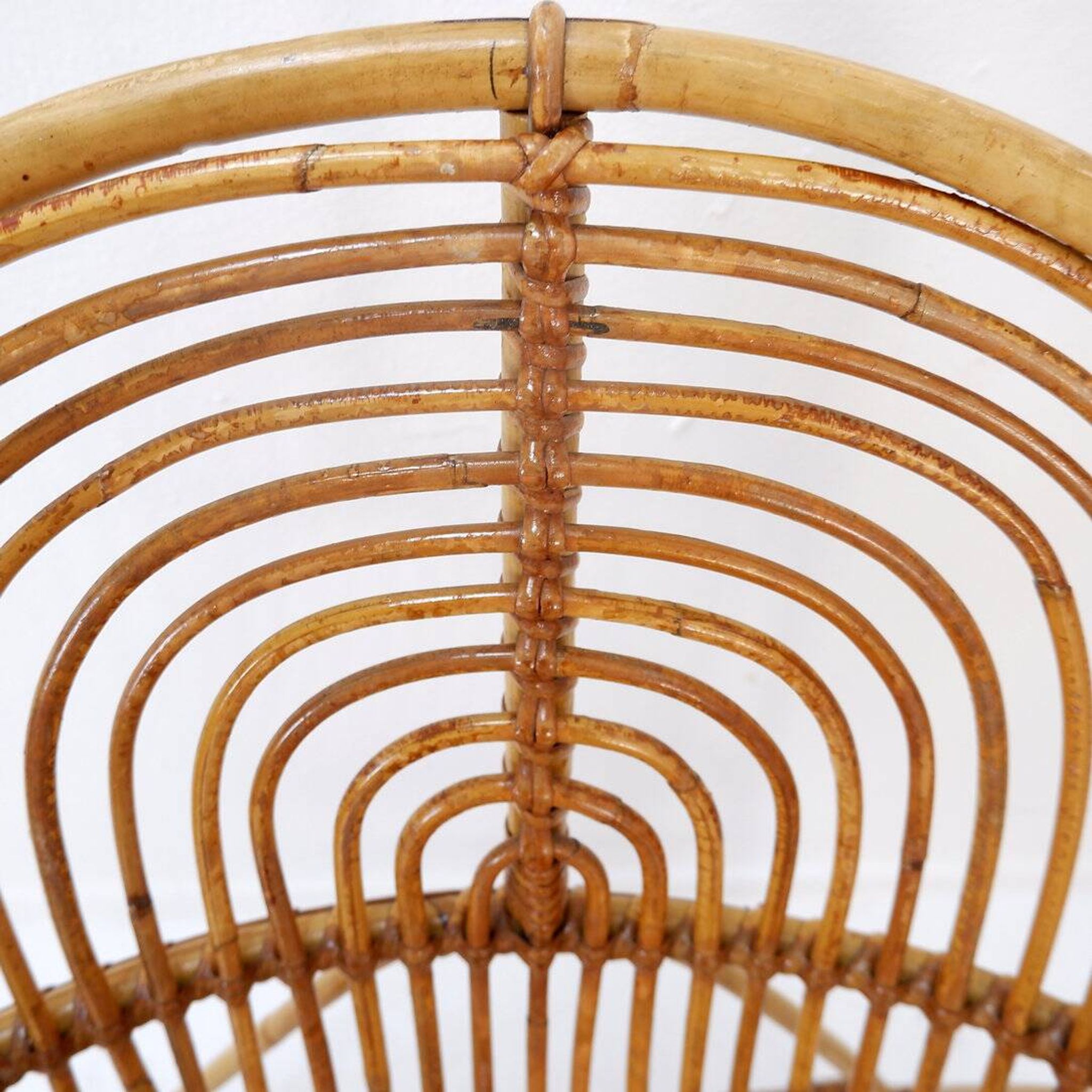 Vintage Curved rattan and bamboo armchair - 1960s