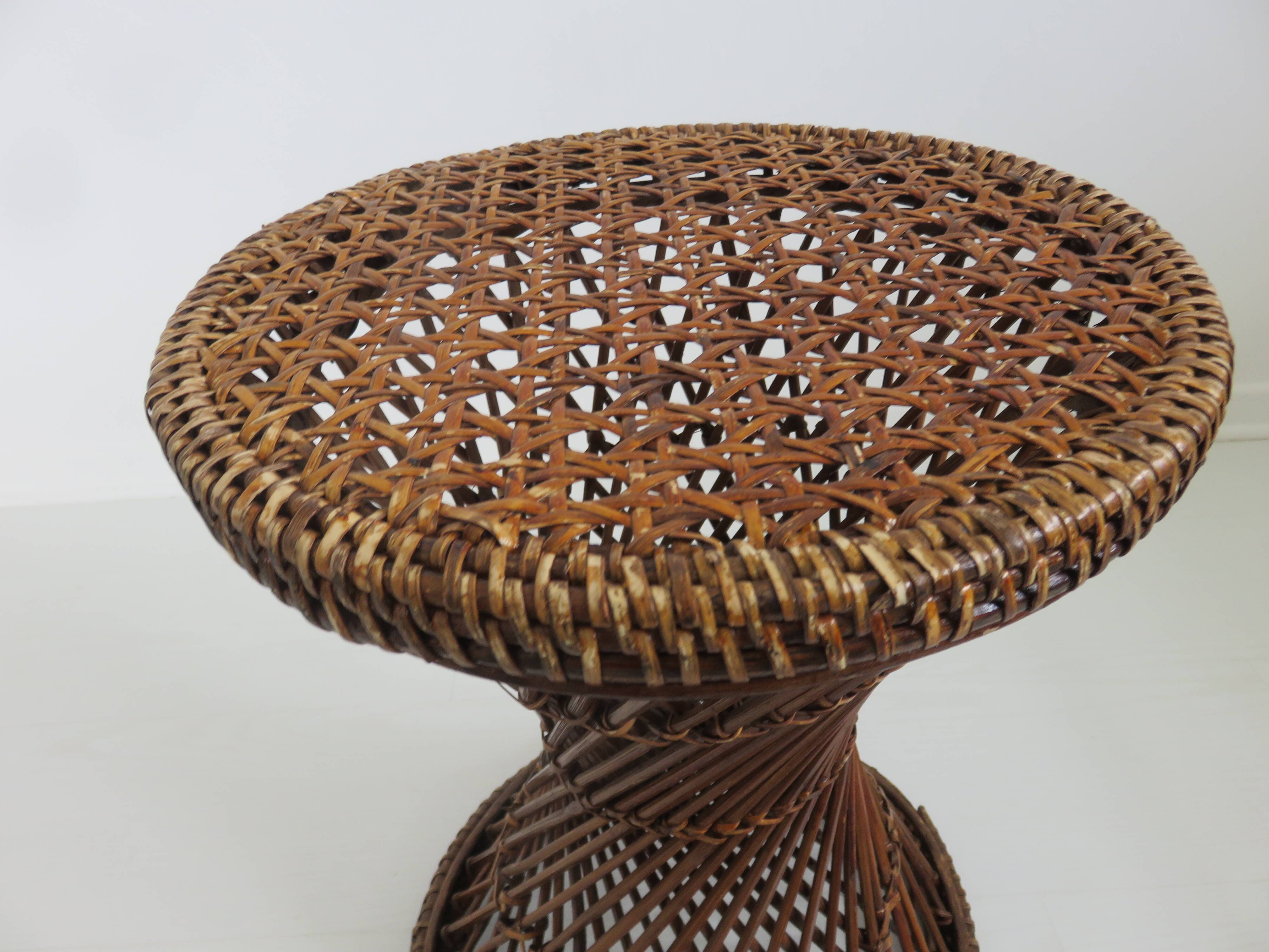 Tam Tam stool in rattan and canework 60s 70s
