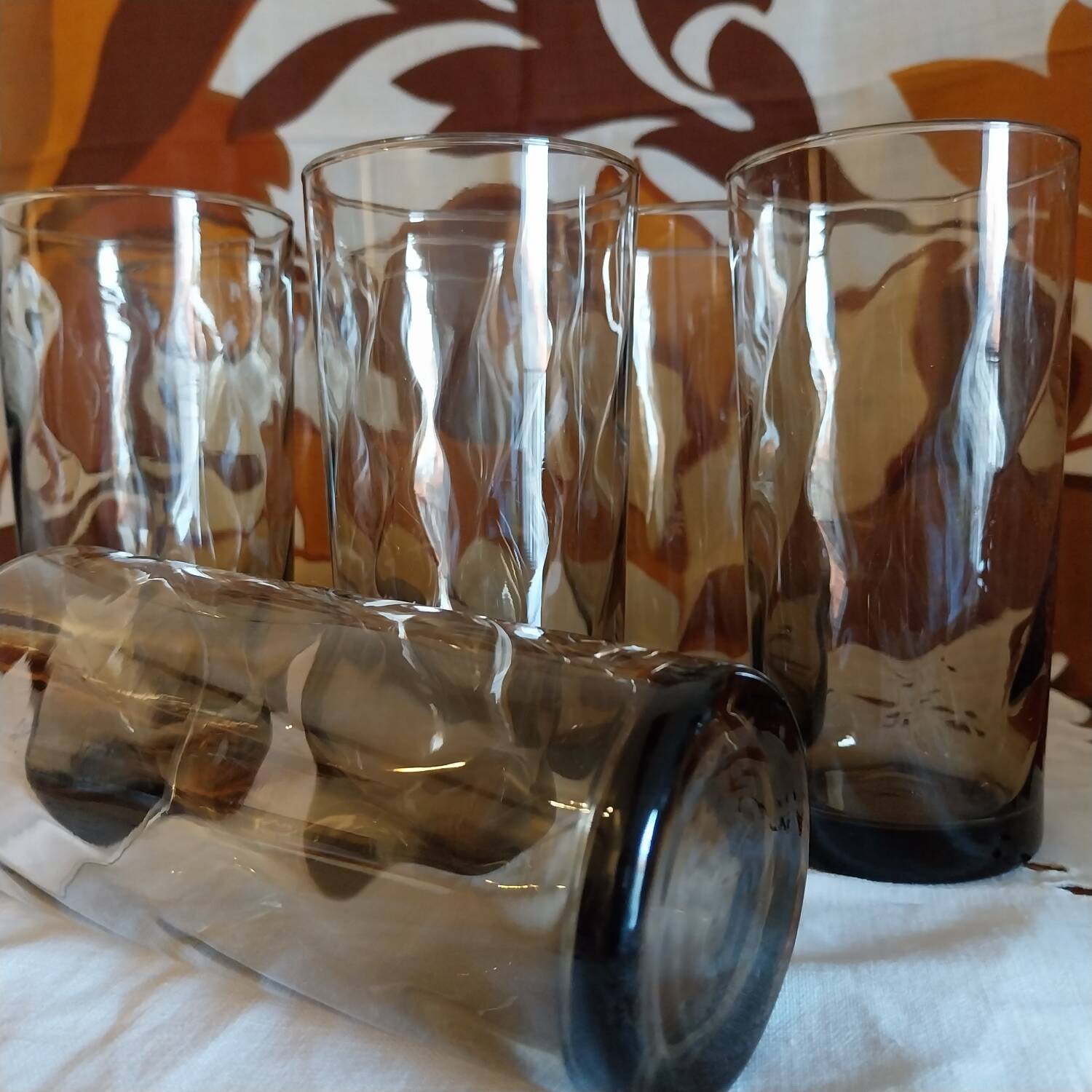 Large vintage smoked glass lemonade glasses