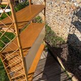 Vintage 1960s rattan and oak shelf by Louis Sognot