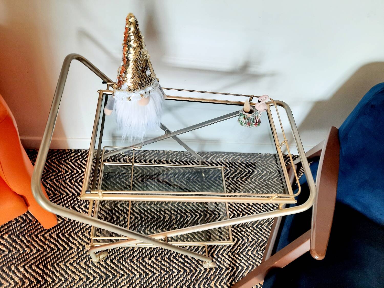 Folding rolling dessert trolley in Hollywood Regency style, 1960s-70s.