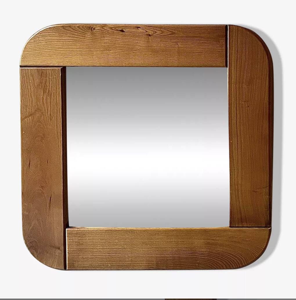 Large oak mirror 78x78, Maison Regain 1978