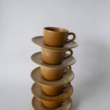 Set of 5 stoneware coffee cups and saucers 1970