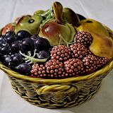 Sarreguemines Majolica slip lidded basket