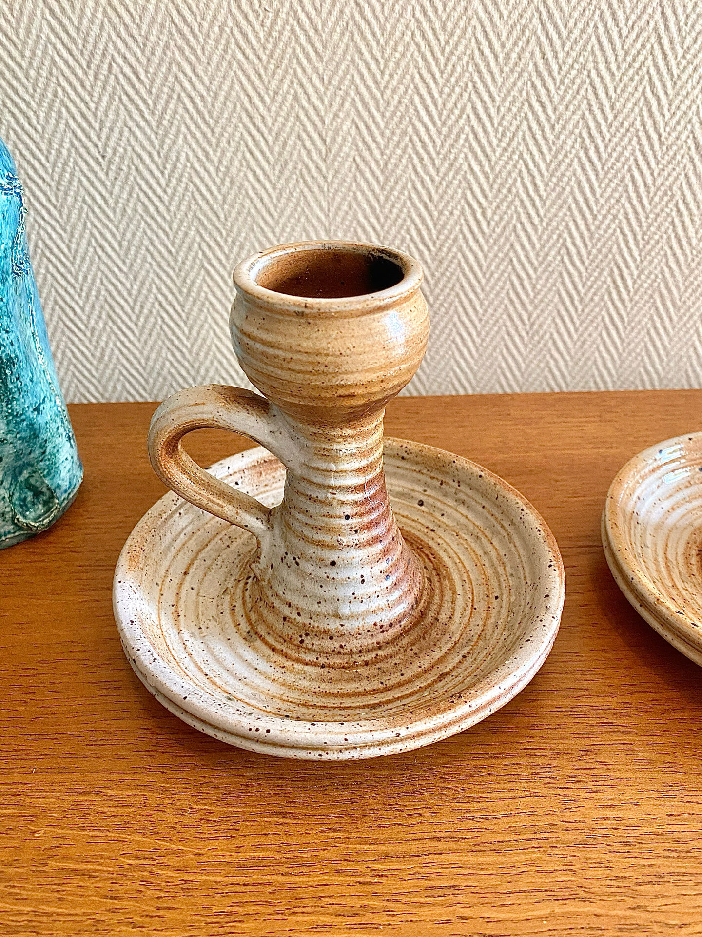 Pair of stoneware candlesticks from the marsh.