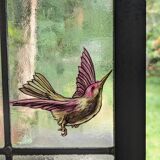 Pair of stained glass windows Hollyhocks