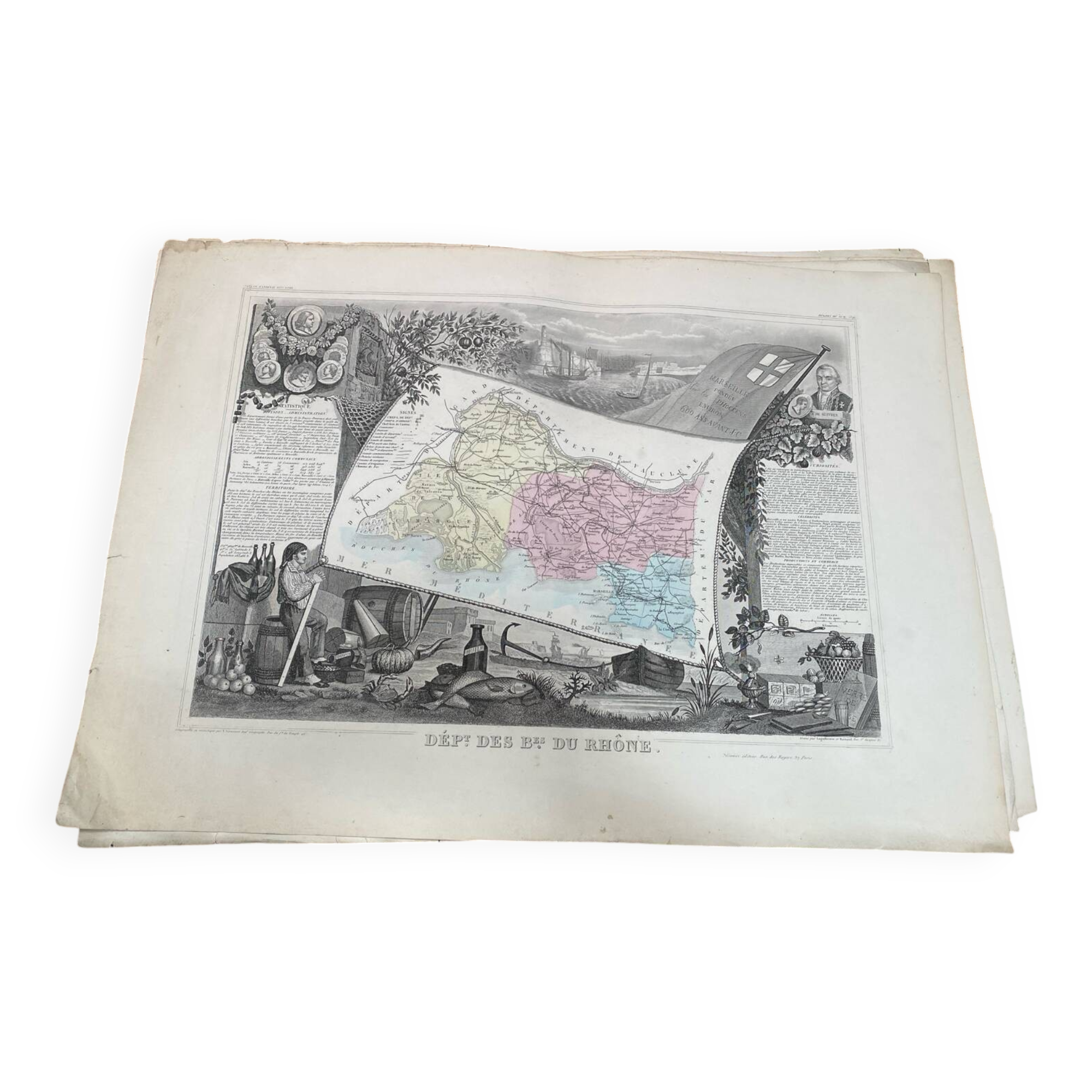 Old illustrated map of the Bouches du Rhône