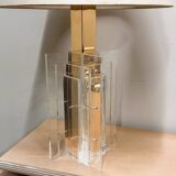 Large glamorous 1970s brass & lucite architectural table lamp