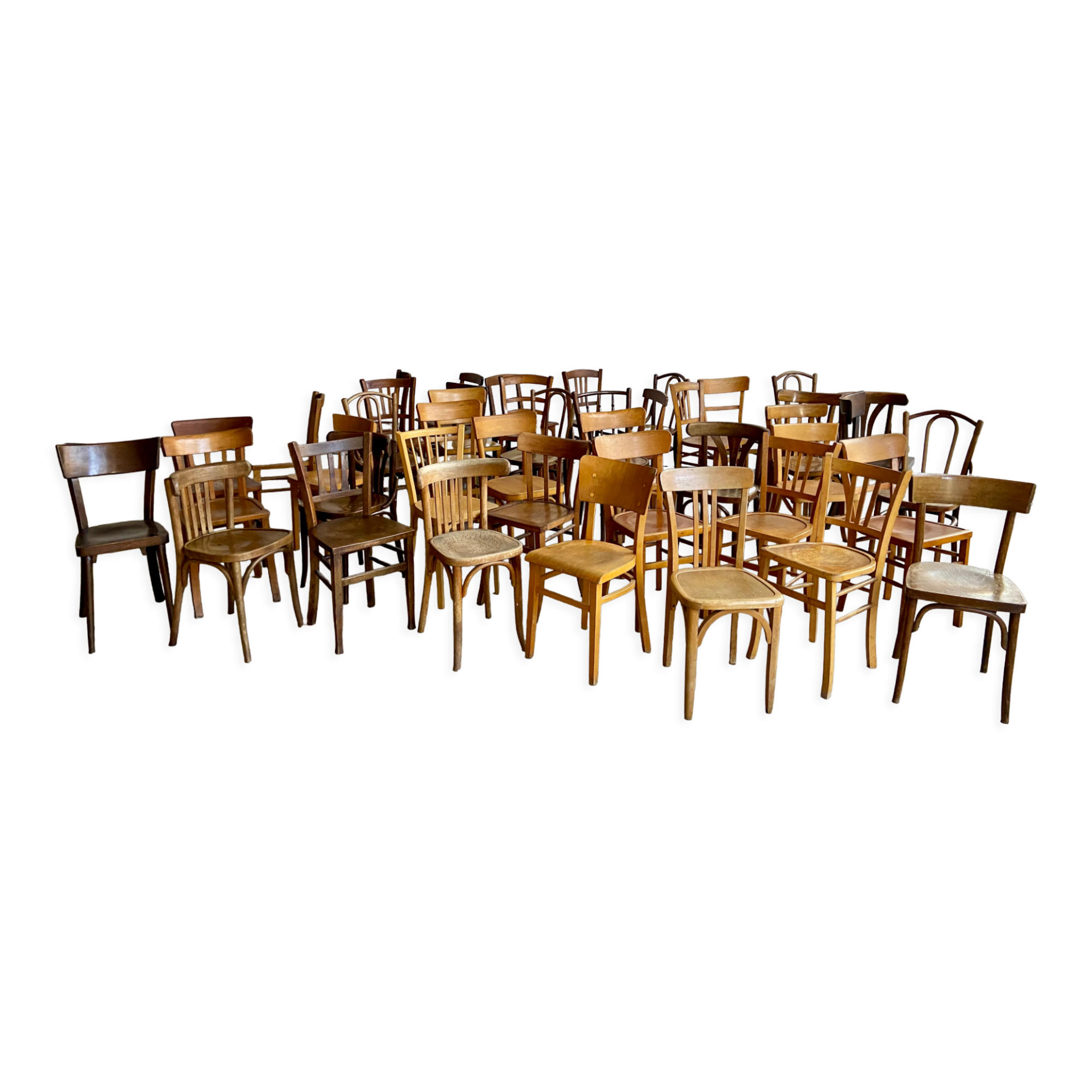Set of 50 mismatched bistro chairs bentwood french Restaurant