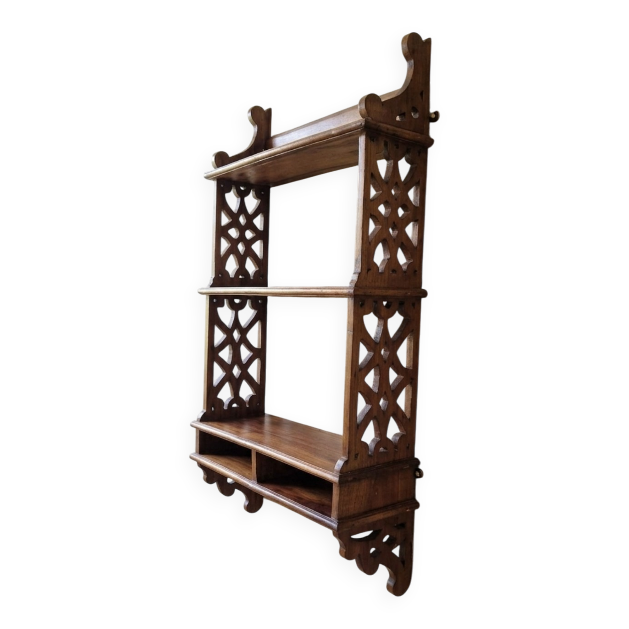 Vintage wall shelf in oriental or Moorish style, handcrafted by a cabinetmaker.