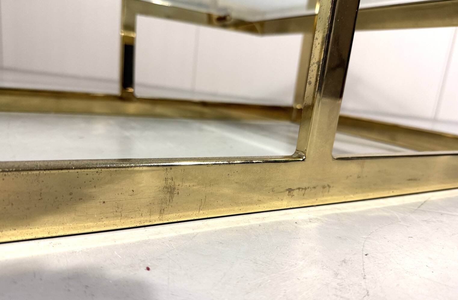 Brass & Bevelled Glass Two Tier Console Table 1970’s