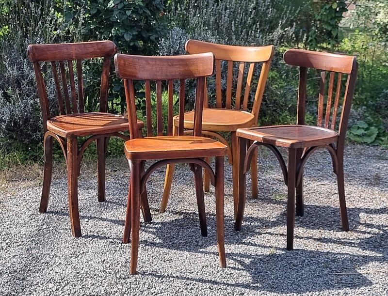 Lot 4 chairs bistro in curved wood years 40/50