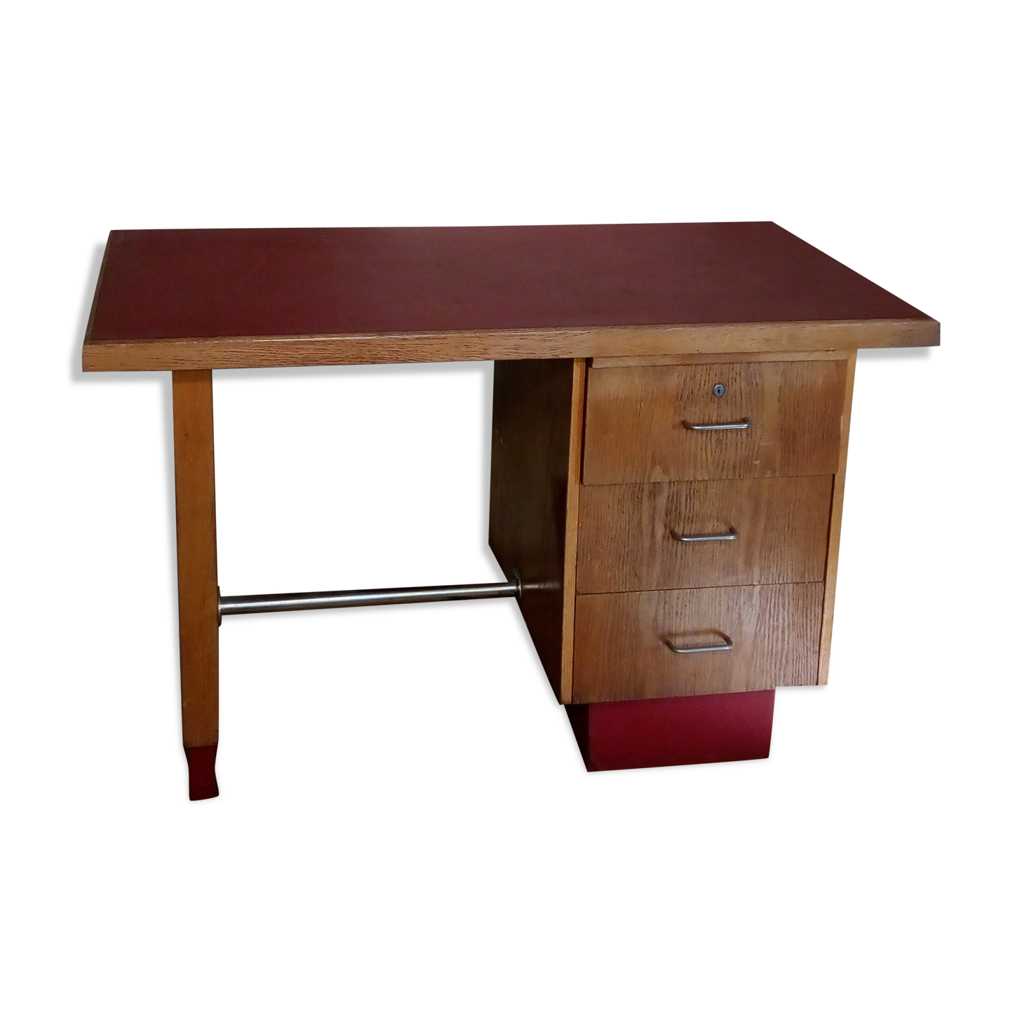 Vintage 50's 60's. Office in oak and red moleskine. TBE