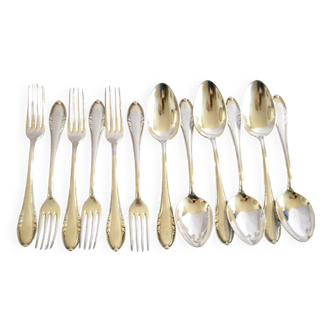 Table cover pearl 6 forks + 6 silver-plated metal spoons German Wellner Silber 21cm