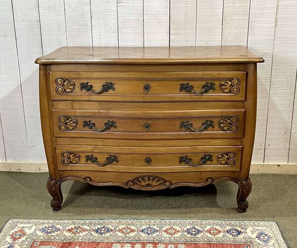 Commode de style Louis XV des années 1950 en merisier et loupe d'orme
