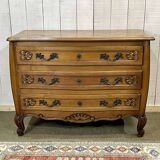 Commode de style Louis XV des années 1950 en merisier et loupe d'orme