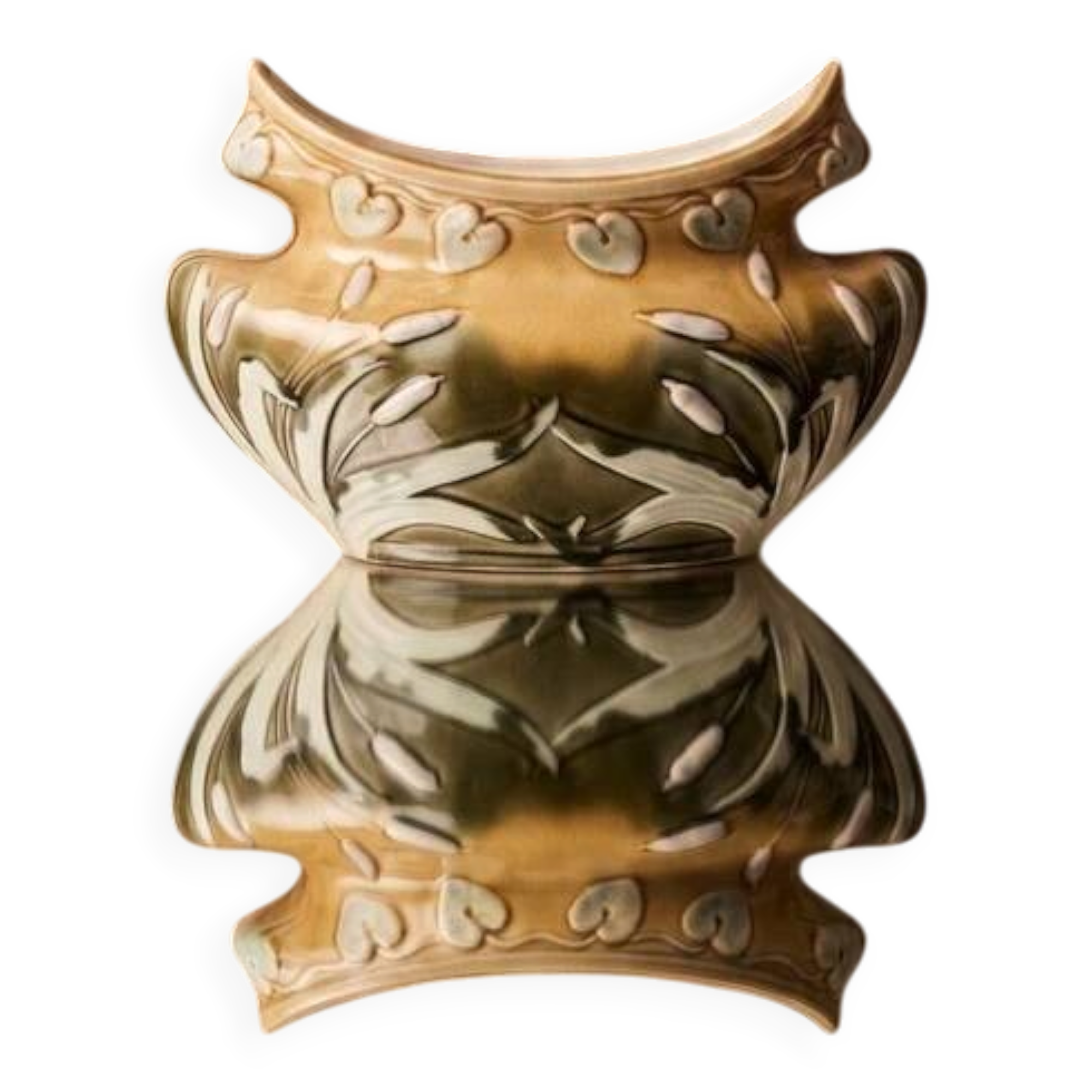Antique Art Nouveau Barbotine Planter – Signed Orchies (c. 1900)