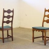 Six vintage 1960s Danish ladderback oak chairs, Henning Kjærnulf brutalist style