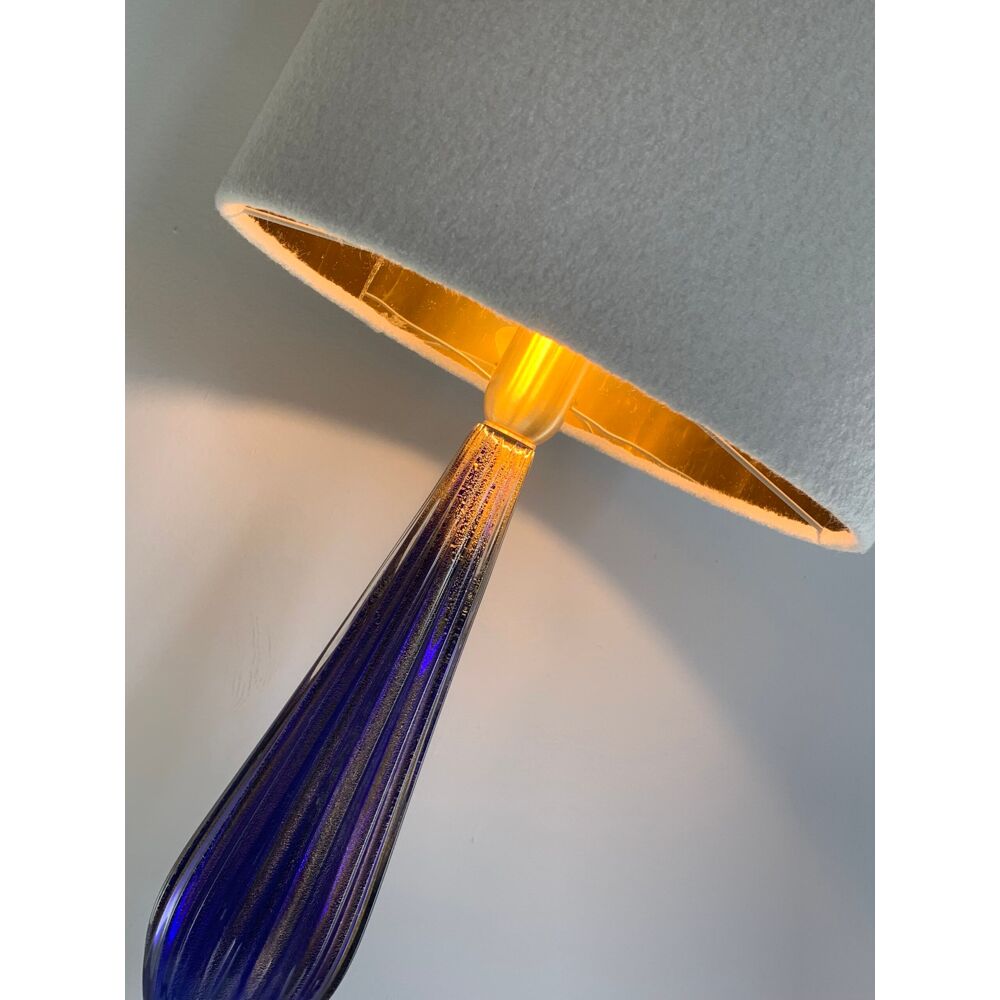 Murano glass table lamps Blu and gold with Bouclé lamp Lampshde by SimoEng