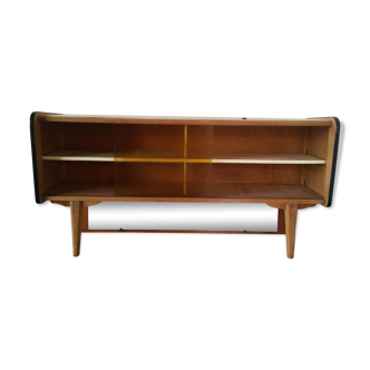 Sideboard vintage Scandinavian feet compass of oak and glass