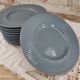 Lot de 12 assiettes à dessert en céramique bleu gris marli strié en relief