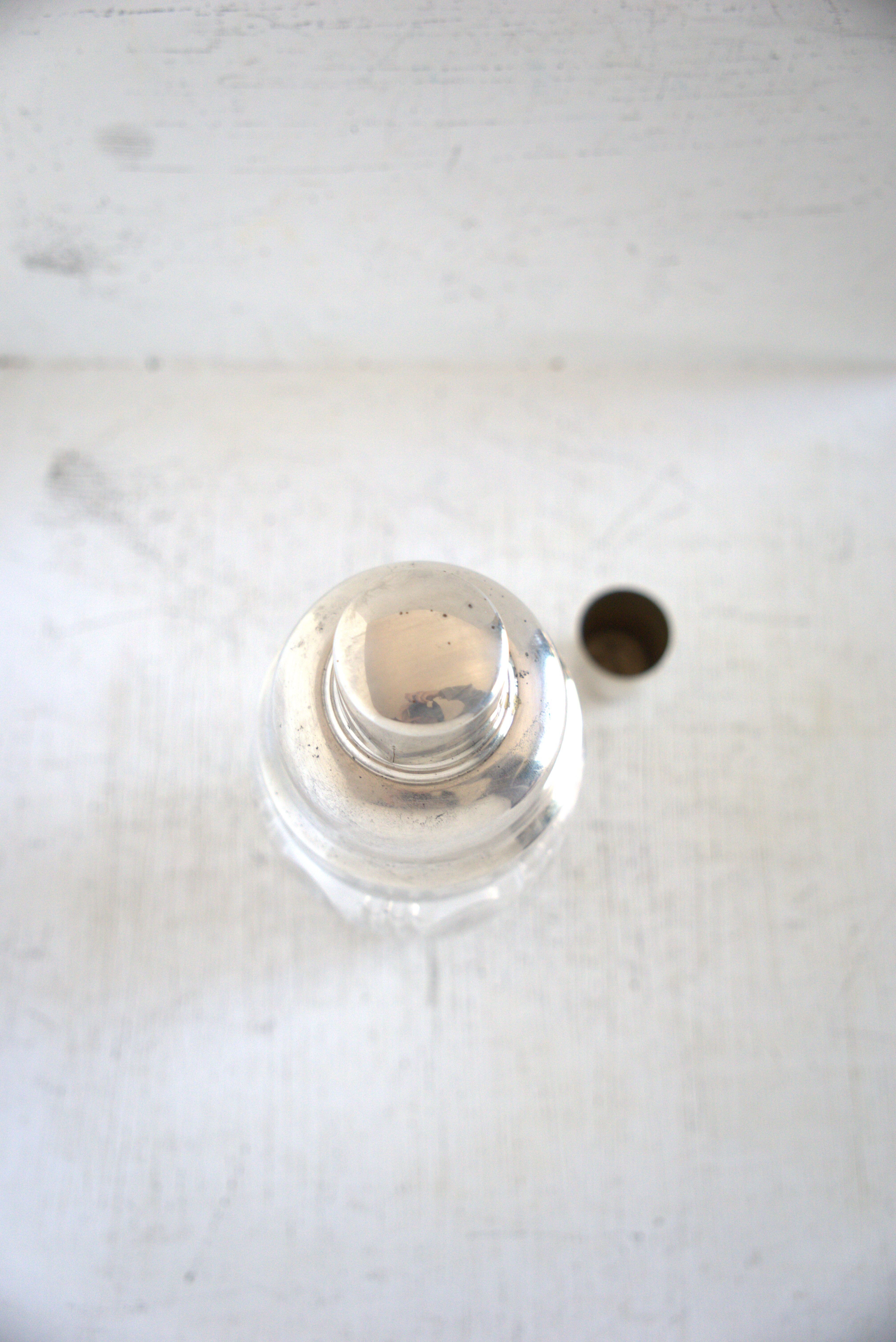 Art deco crystal and silver plated shaker