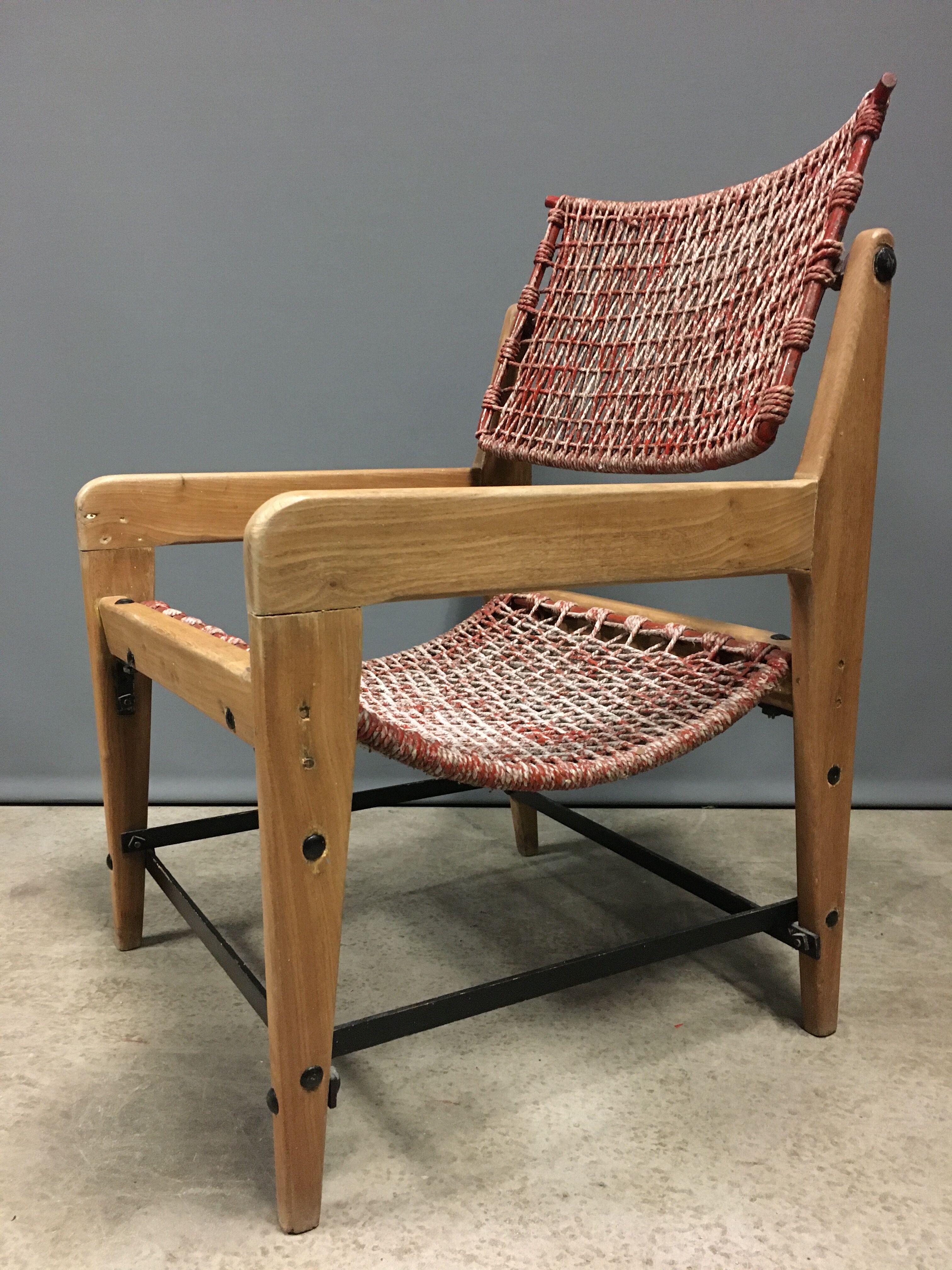 1950's very original french rope lounge chair