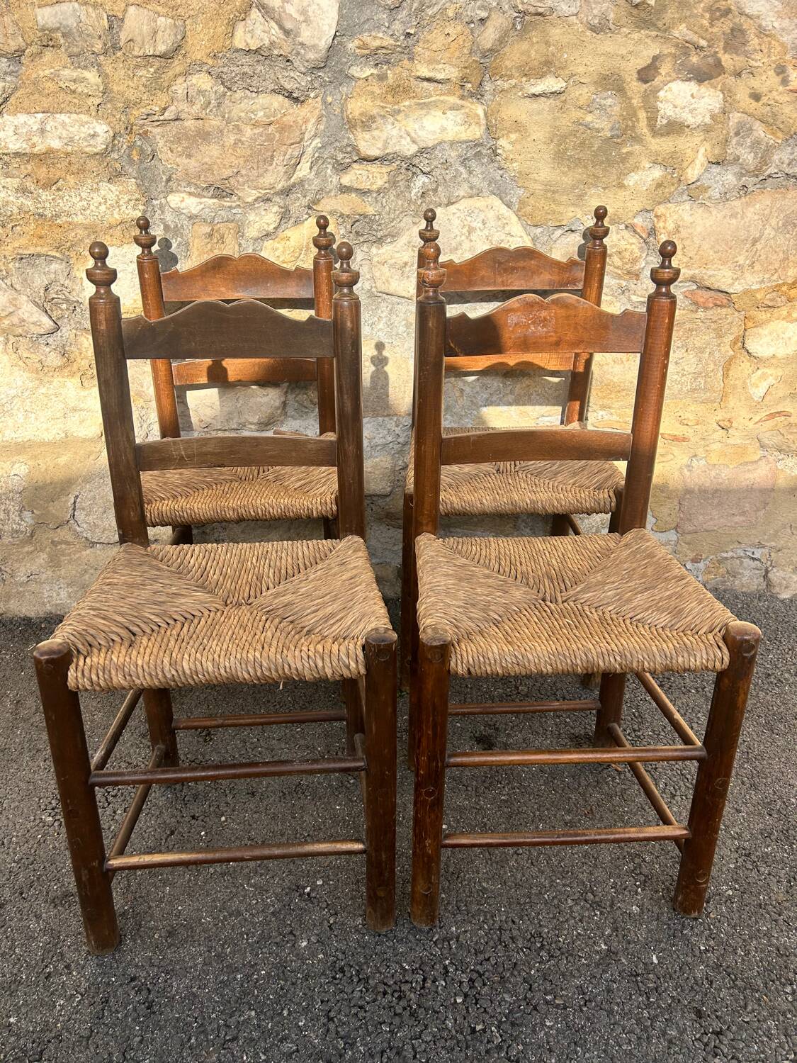 Lot de 4 chaises provençales en bois & paille