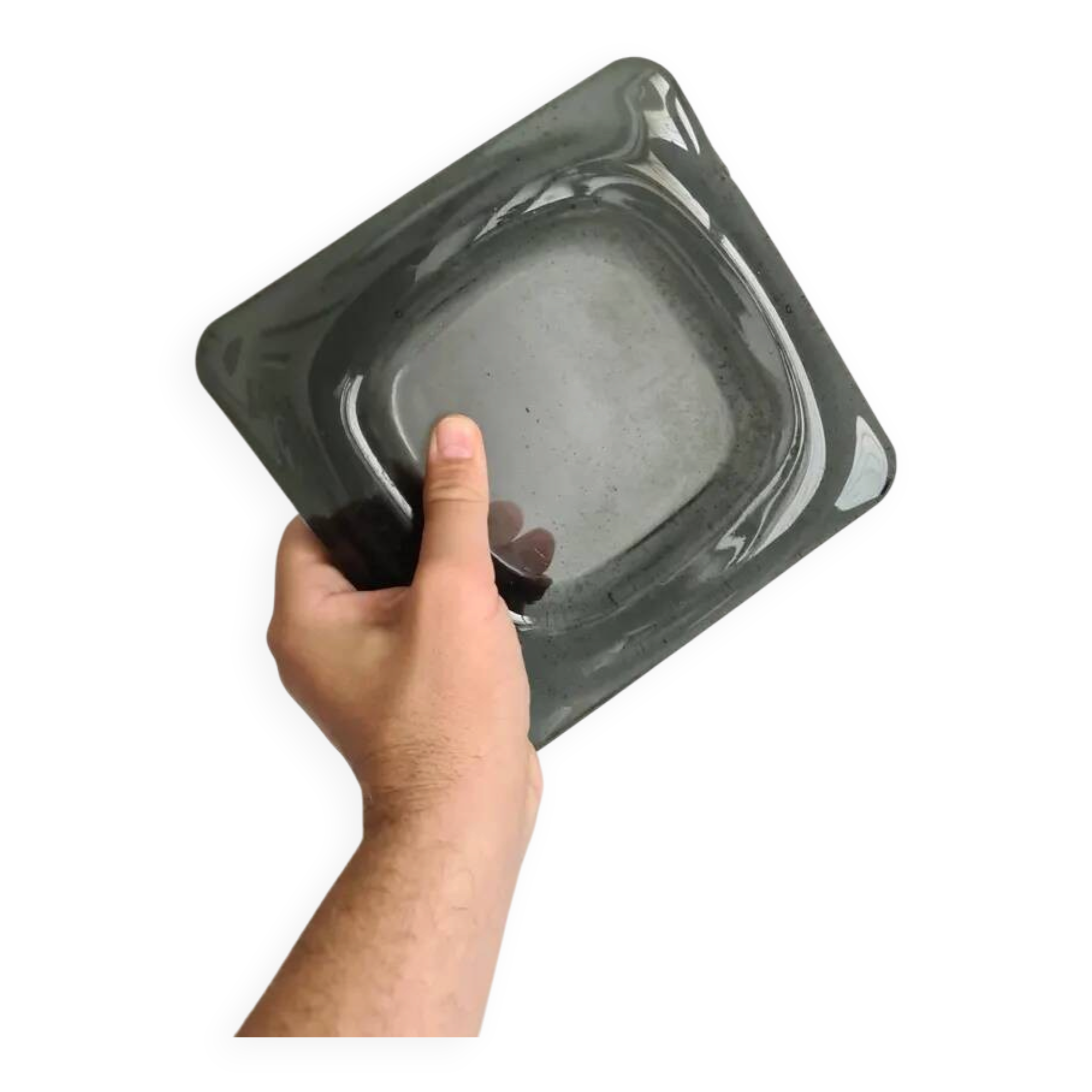 Smoked glass ashtray from the 70s - Square MCM catchall