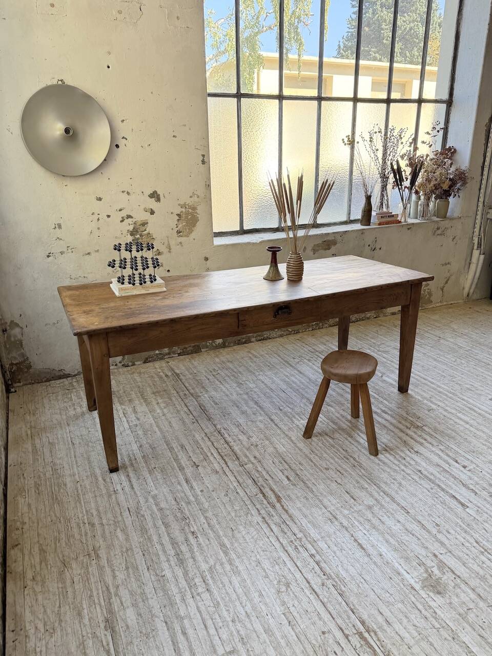 Pine and oak + walnut farmhouse table 1950