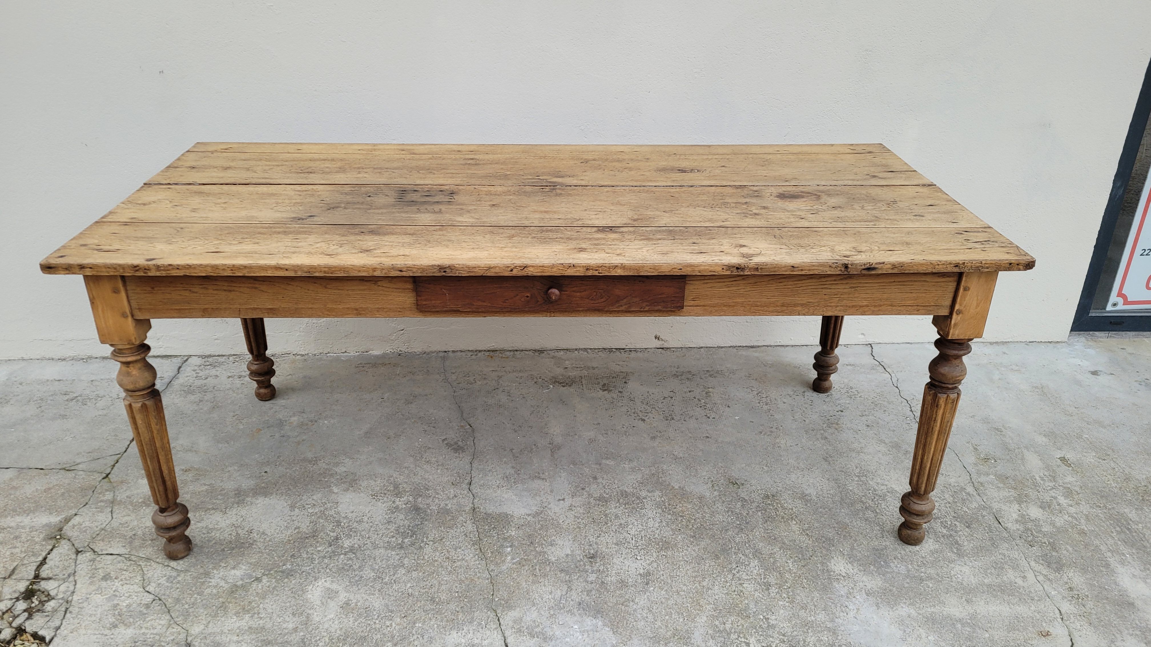 Rustic farmhouse table in solid oak Louis Philippe style -1m84