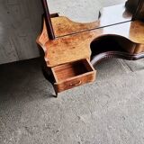 Italian Mid-Century brown wooden and brass dressing table with large mirror, 1950s.