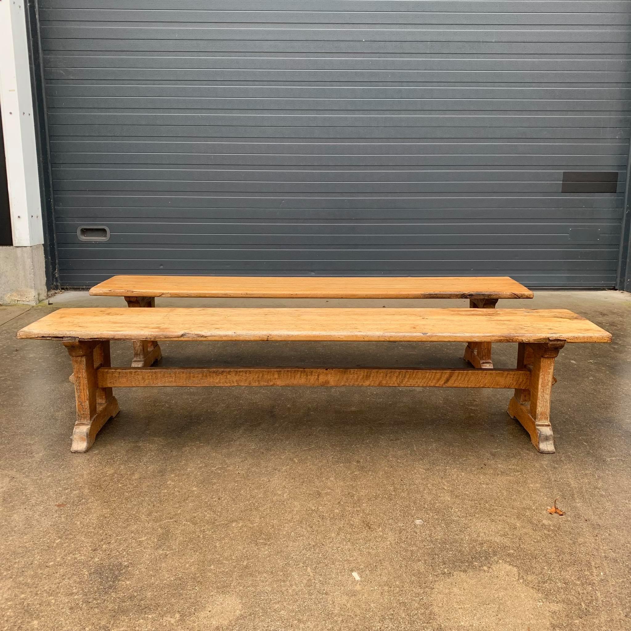 Pair of oak farm benches