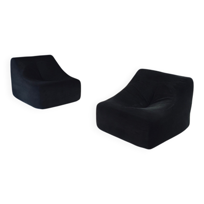 Mid-Century Modern French Corduroy Lounge Chairs, 1970s, Set of 2