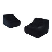 Mid-Century Modern French Corduroy Lounge Chairs, 1970s, Set of 2