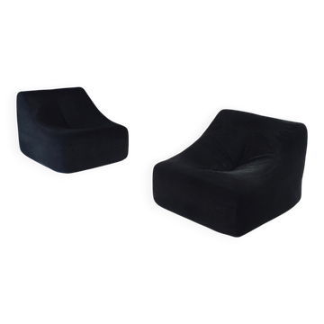 Mid-Century Modern French Corduroy Lounge Chairs, 1970s, Set of 2