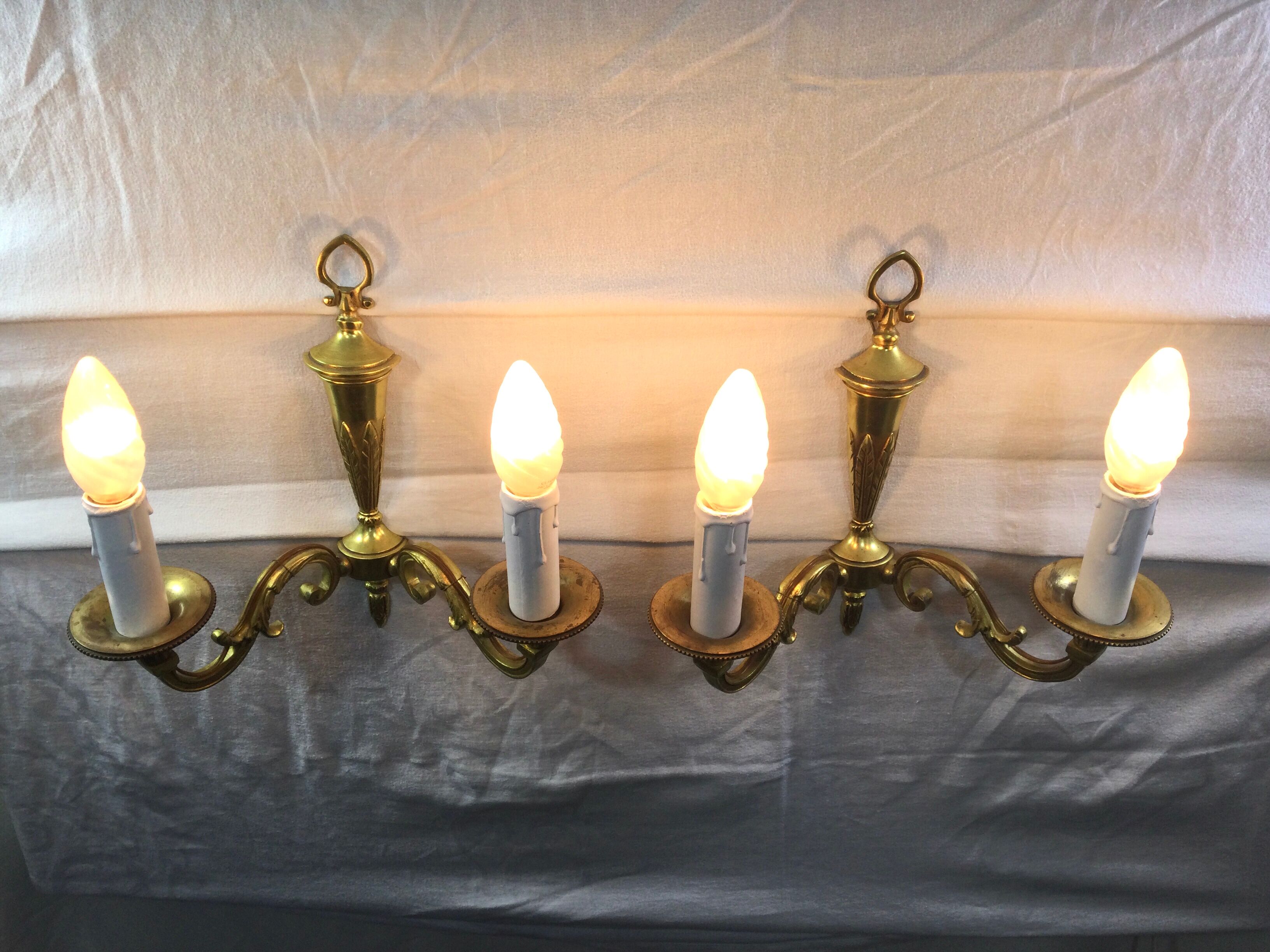 Pair of bronze wall lamps 2 lights