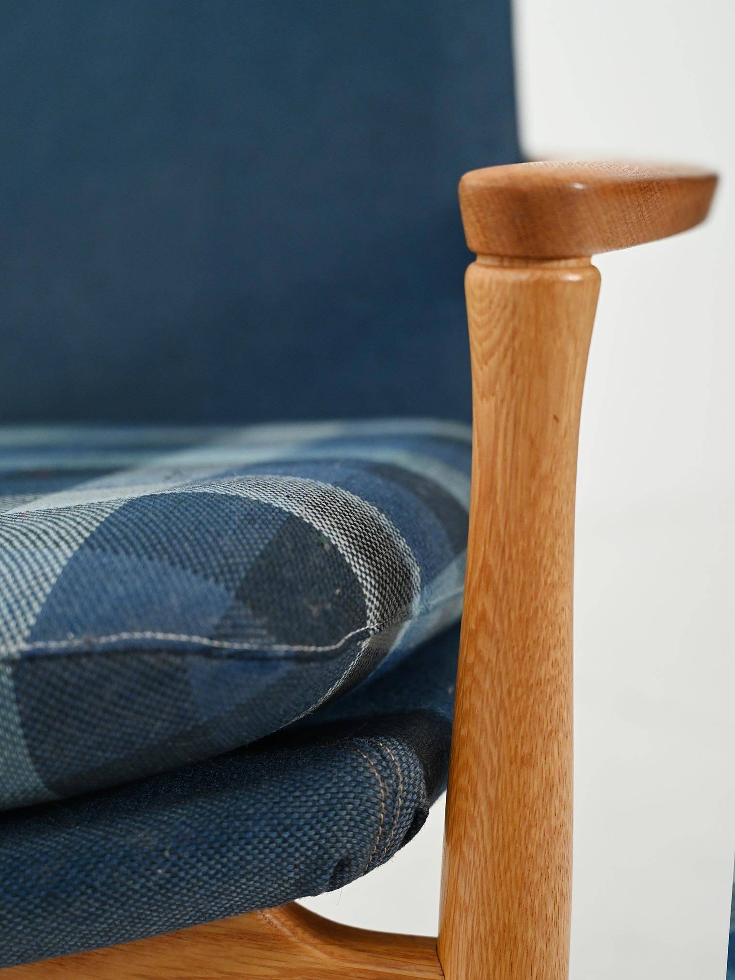 Scandinavian oak and blue wool armchair