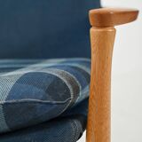 Scandinavian oak and blue wool armchair