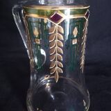 Carafe and 3 liquor glasses with Jugendstijl motifs, year 1920