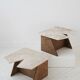 Wood and sculpted travertine table - Italy 1970