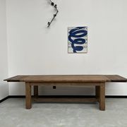 Large solid oak farm table with its extensions, 1950s