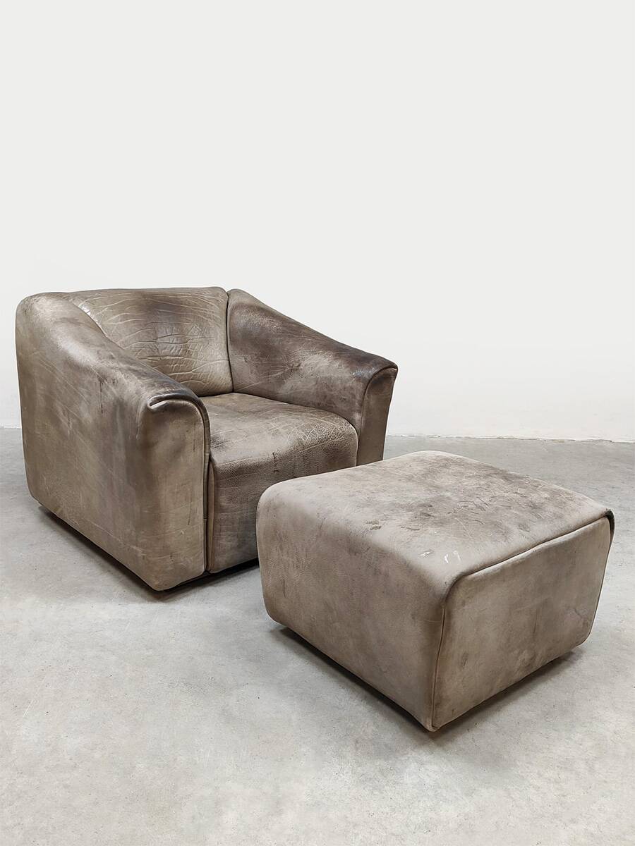 Vintage leather DS47 armchair ottoman De Sede