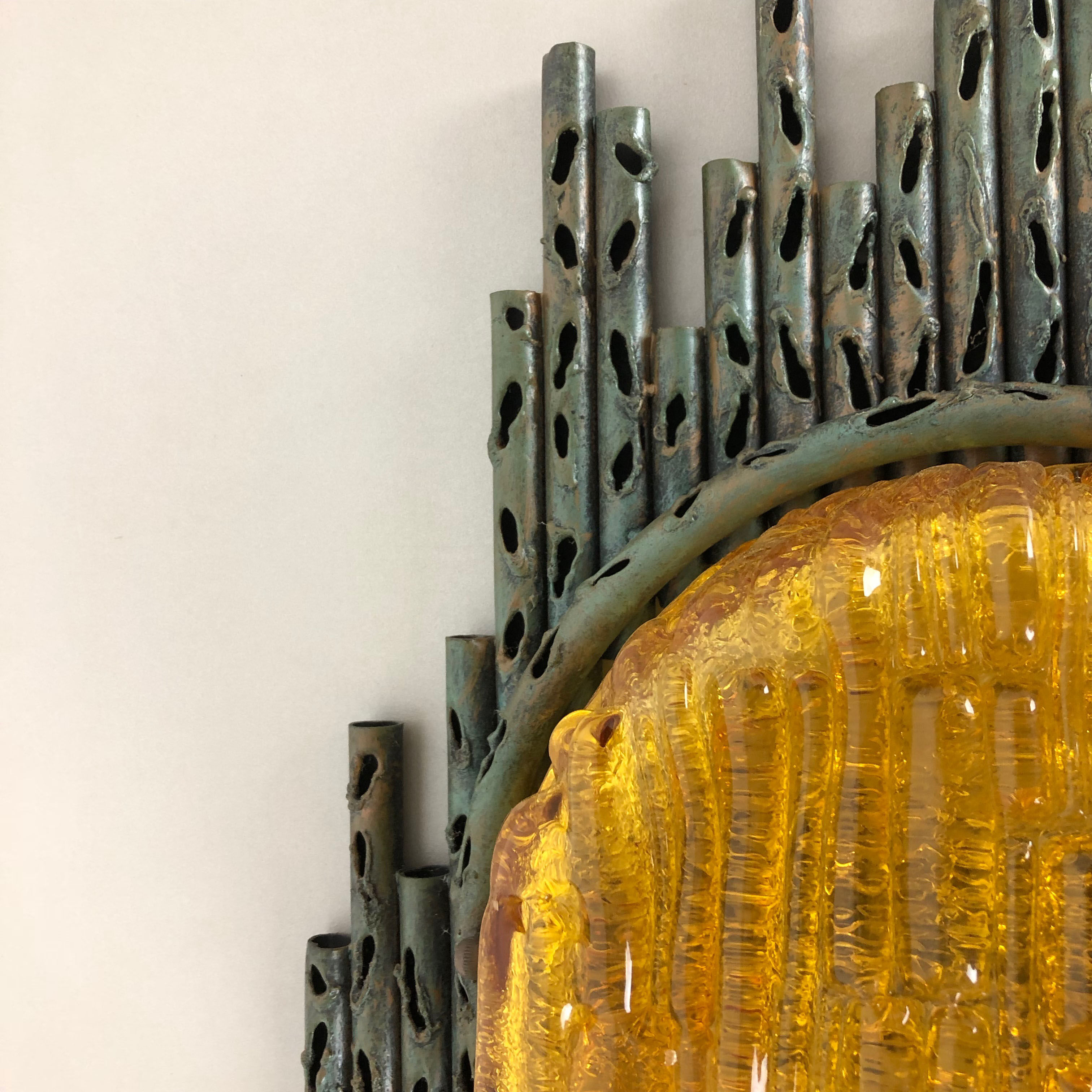 Brutalist Copper Wall Scones Light with Glass by Marcello Fantoni, Italy, 1960s