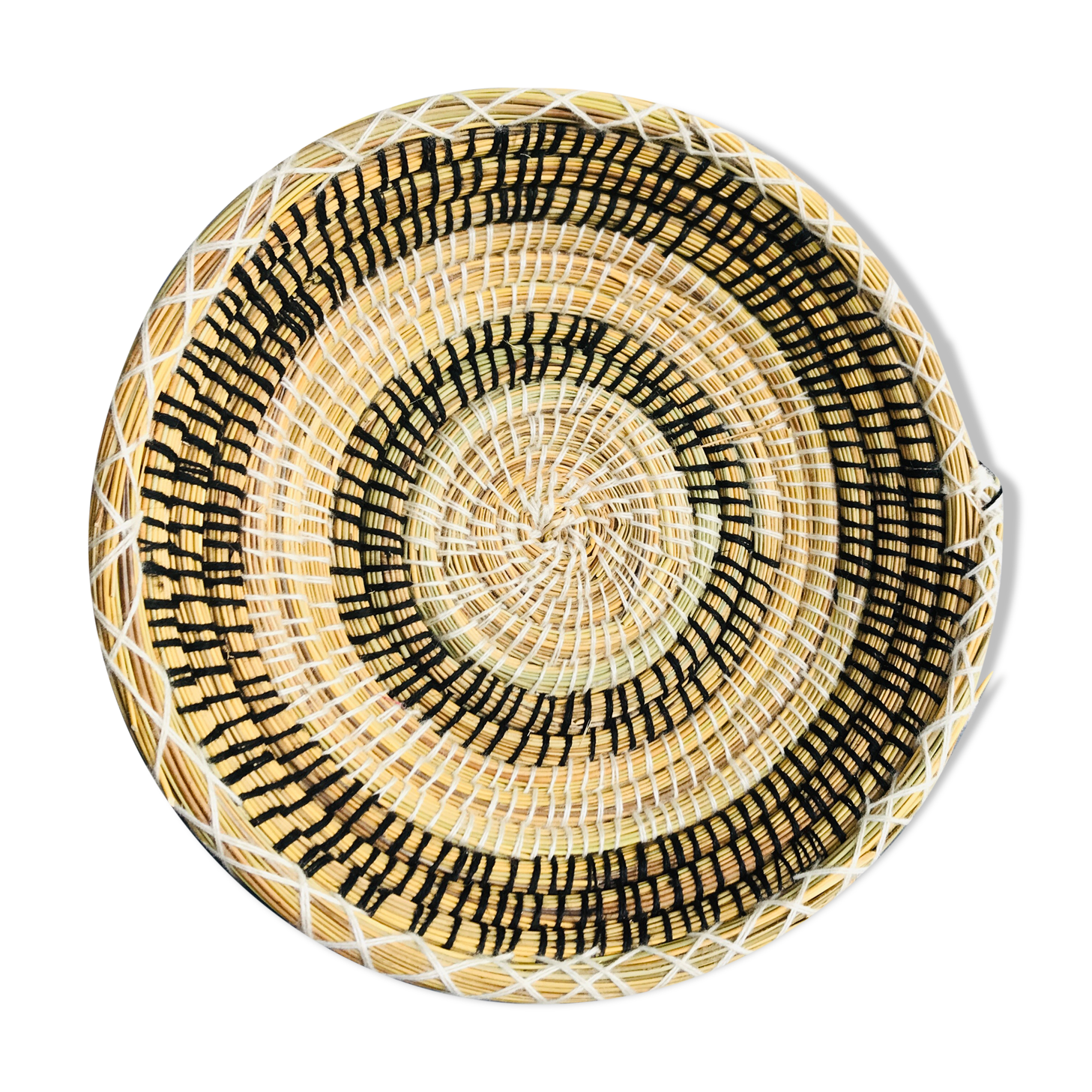 Berber ethnic basket casa black and white wool