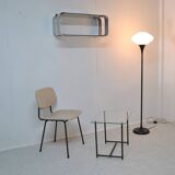 Brushed steel and smoked glass shelf, Donald Singer, 1970